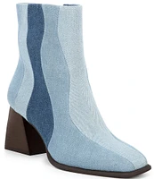 GB Holy-Grail 3 Wavy Pieced Denim Block Heel Booties