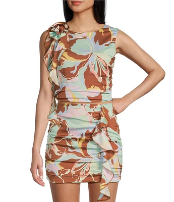 GB Printed Knit Rosette Cinched Coordinating Top