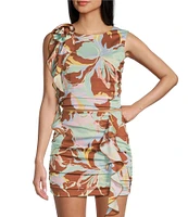 GB Printed Knit Rosette Cinched Coordinating Top