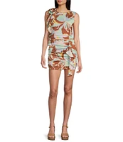 GB Printed Knit Rosette Cinched Coordinating Top
