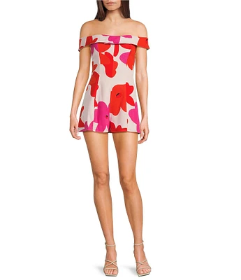 GB Large Floral Print Linen Blend Romper