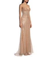 GB Linear Beaded Glam Strapless Gown