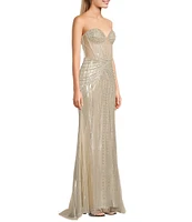 GB Linear Beaded Glam Strapless Gown