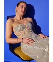 GB Linear Beaded Glam Strapless Gown
