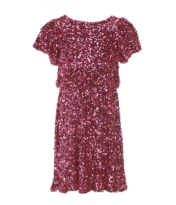 GB Little Girls 2-6X Short Puff Sleeve Sequin Dress