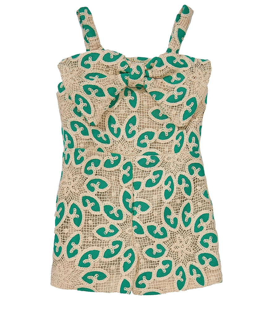 GB Little Girls Bow Detail Crochet Bow Romper