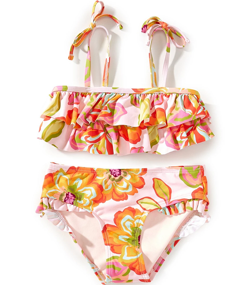 GB Little Girls Floral Flounce Bandeau Bralette Two-Piece Swimsuit