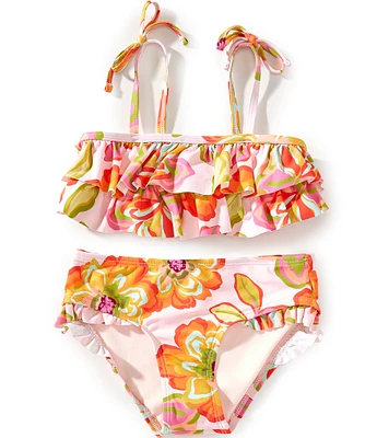 GB Little Girls Floral Flounce Bandeau Bralette Two-Piece Swimsuit