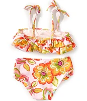 GB Little Girls Floral Flounce Bandeau Bralette Two-Piece Swimsuit