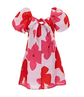 GB Little Girls 2T-6X Large Floral Print Puff Sleeve Dress