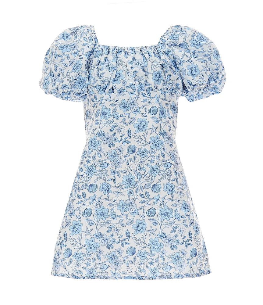 GB Little Girls 2T-6X Mini Floral Print Puff Sleeve Dress