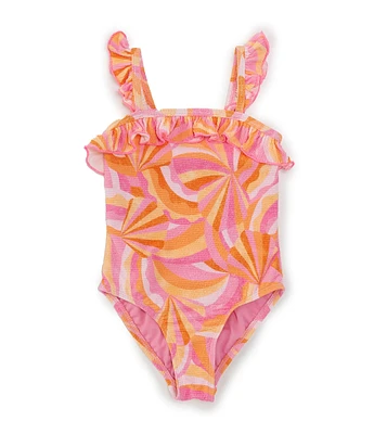 GB Little Girls 2T-6X Ruffle Neckline One-Piece Swimsuit