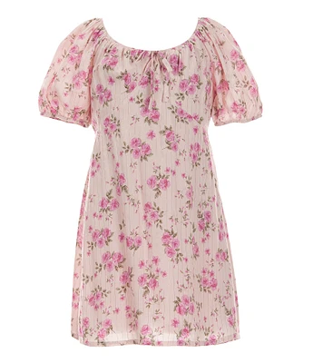 GB Little Girls 2T-6X Short Sleeve Maxi Lurex Floral Dress