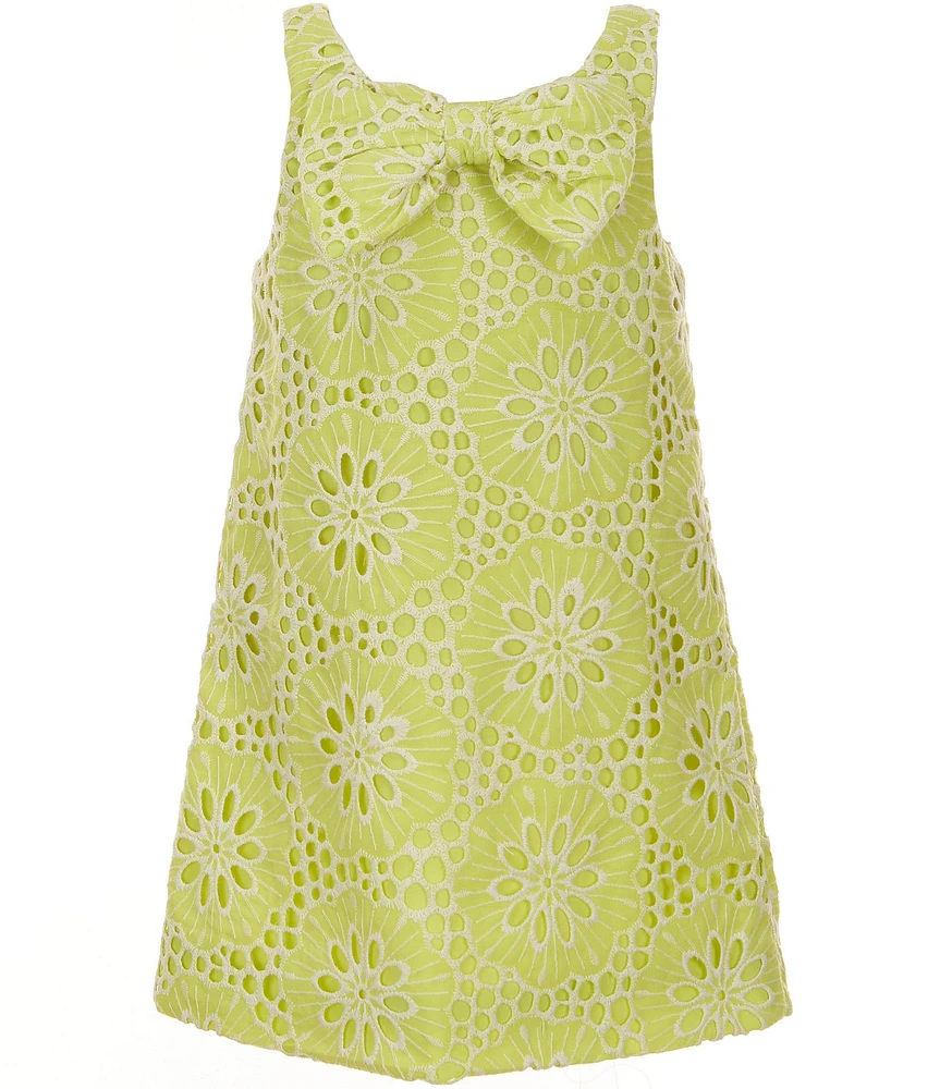 GB Little Girls Sleeveless Bow Front Eyelet Shift Dress