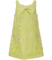GB Little Girls Sleeveless Bow Front Eyelet Shift Dress
