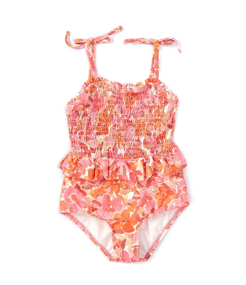 GB Little Girls 2T-6X Smocked Tie Strap One-Piece Swimsuit