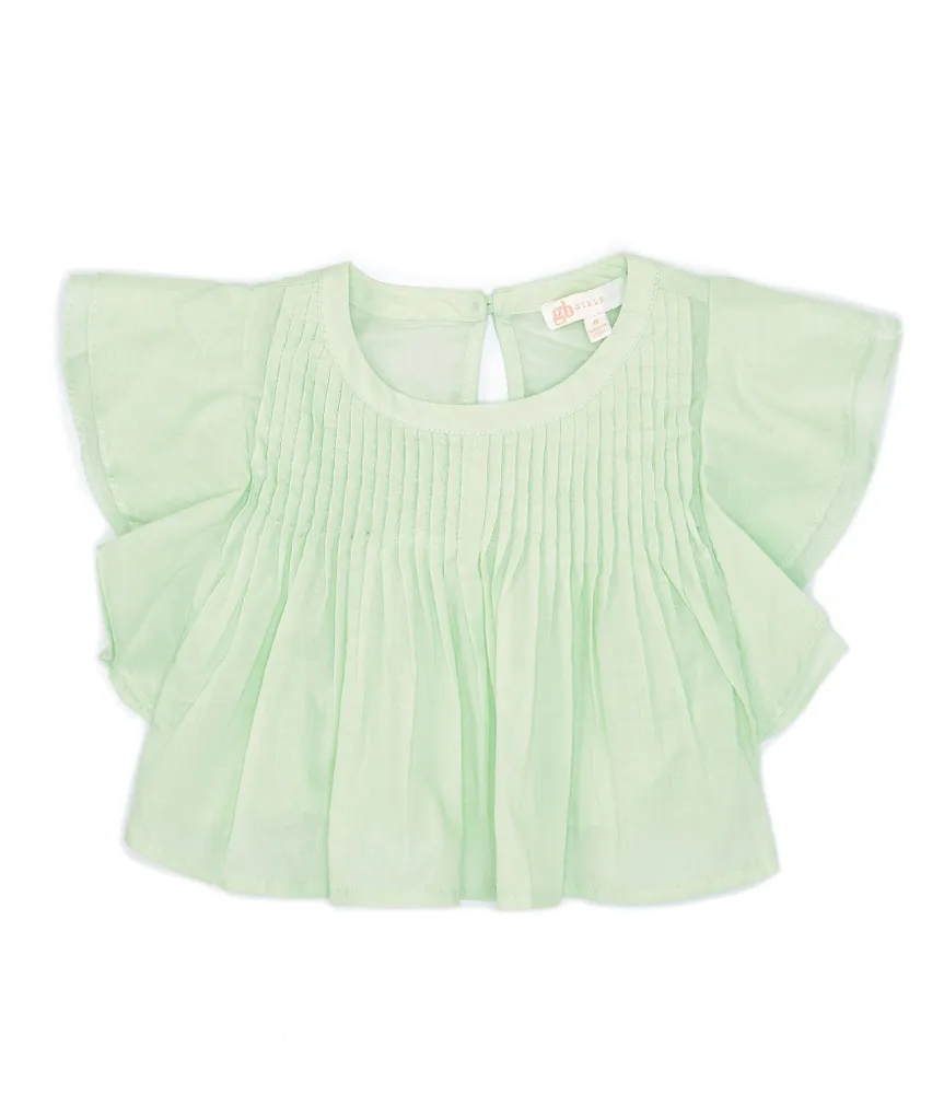 GB Little Girl's 2T-6X Woven Pintuck Double Ruffle Top