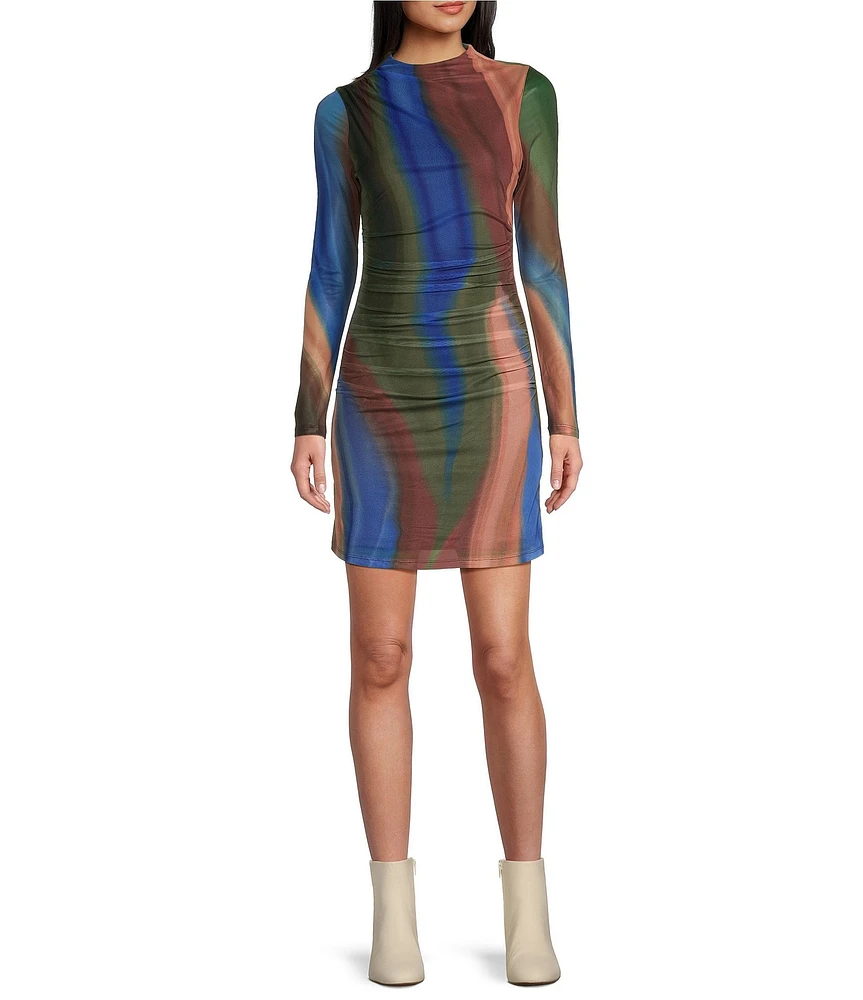 GB Long Sleeve Abstract Mesh Dress