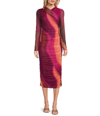 GB Long Sleeve Ombre Mesh Midi Dress