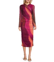 GB Long Sleeve Ombre Mesh Midi Dress