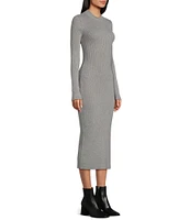 GB Long Sleeve Ribbed Midi Sweater Dress