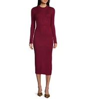 GB Long Sleeve Ribbed Midi Sweater Dress