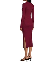 GB Long Sleeve Ribbed Midi Sweater Dress