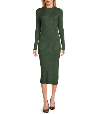 GB Long Sleeve Ribbed Midi Sweater Dress