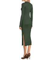 GB Long Sleeve Ribbed Midi Sweater Dress