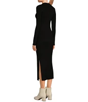 GB Long Sleeve Ribbed Midi Sweater Dress