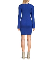 GB Long Sleeve Ribbed Mini Sweater Dress