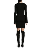 GB Long Sleeve Ribbed Mini Sweater Dress