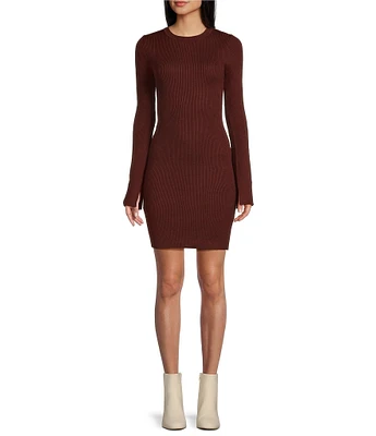 GB Long Sleeve Ribbed Mini Sweater Dress