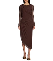 GB Long Sleeve Solid Mesh Midi Dress