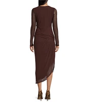 GB Long Sleeve Solid Mesh Midi Dress