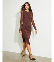 GB Long Sleeve Solid Mesh Midi Dress