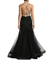 GB Mermaid Beaded Applique Lace Back Gown