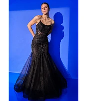 GB Mermaid Beaded Applique Lace Back Gown