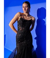 GB Mermaid Beaded Applique Lace Back Gown