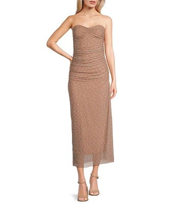 GB Mesh Dotted Strapless Midi Dress