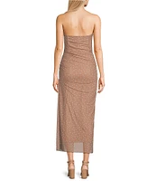 GB Mesh Dotted Strapless Midi Dress
