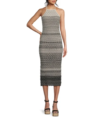 GB Metallic Crochet Halter Midi Dress