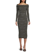 GB Off-The-Shoulder Striped Midi Dress