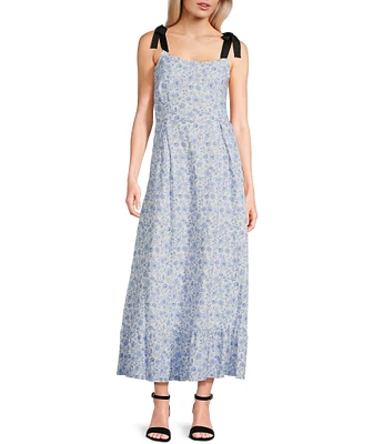 GB Mini Floral Print Grosgrain Tie Maxi Dress