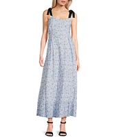 GB Mini Floral Print Grosgrain Tie Maxi Dress