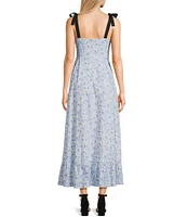 GB Mini Floral Print Grosgrain Tie Maxi Dress