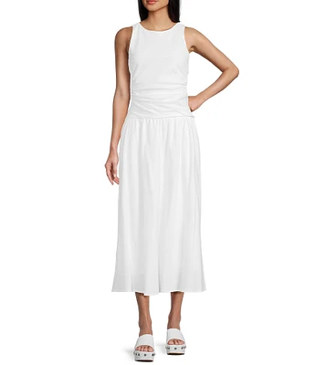 GB Open Back Boat Neck Drop Waist Maxi Dress