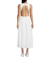 GB Open Back Boat Neck Drop Waist Maxi Dress