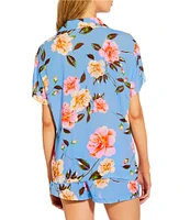 GB Oversize Large Floral Print Button Up Shirt Swim Cover-Up