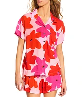 GB Oversize Large Floral Print Button Up Shirt Swim Cover-Up